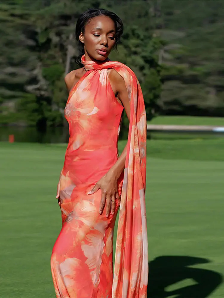 Satin Ribbon Halter Long Dress Women Elegant Sleeveless Backless Waist Cinching Dragging Evening Dresses Chic Ladies Vestido 250813