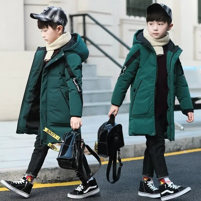 Boys down Winter Thick Coat Teen Parka Children Plus Velvet Warm Jackets Fashion Hooded Outwear Kids Clothes 4 8 10 12 year 250813