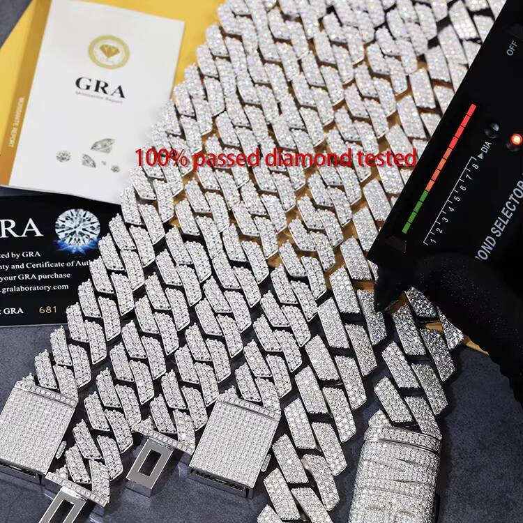 Stylish 925 Silver Moissanite Cuban Chain Necklace 2 Rows Hip Hop Bling Multiple Sizes Gift for Occasions