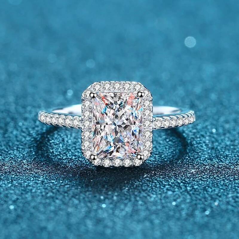 KNOBSPIN 1ct 2ct Emerald/Radiant Cut Moissanite Ring 925 Sterling Silver Plated with 18k White Gold Rings for Women Fine Jewelry