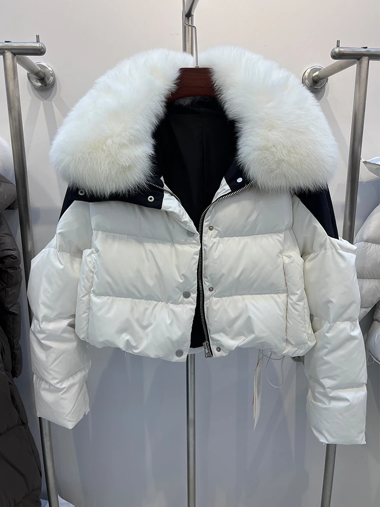Winter Warm Womens Coat Thick Goose Down Jacket With Silver Fox Fur Collar Jacket Female Outdoor Streetwear 250811