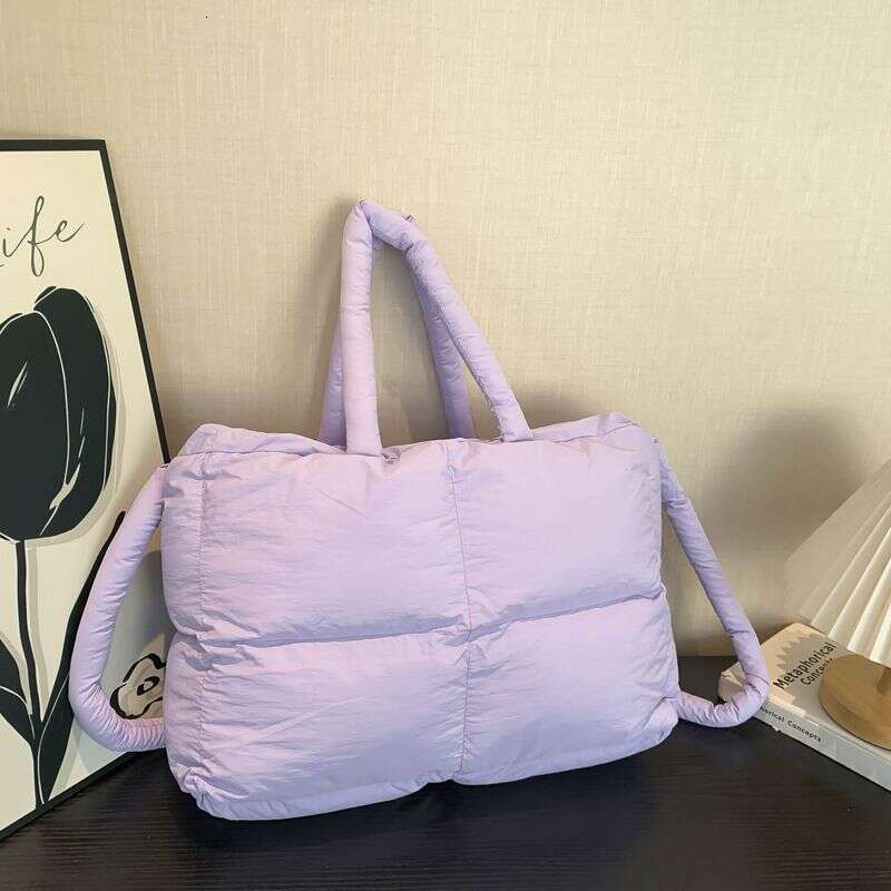 Portable, soft, simple down ba, lare capacity sinle shoulder crossbody handba, dia rid puff commuter storae