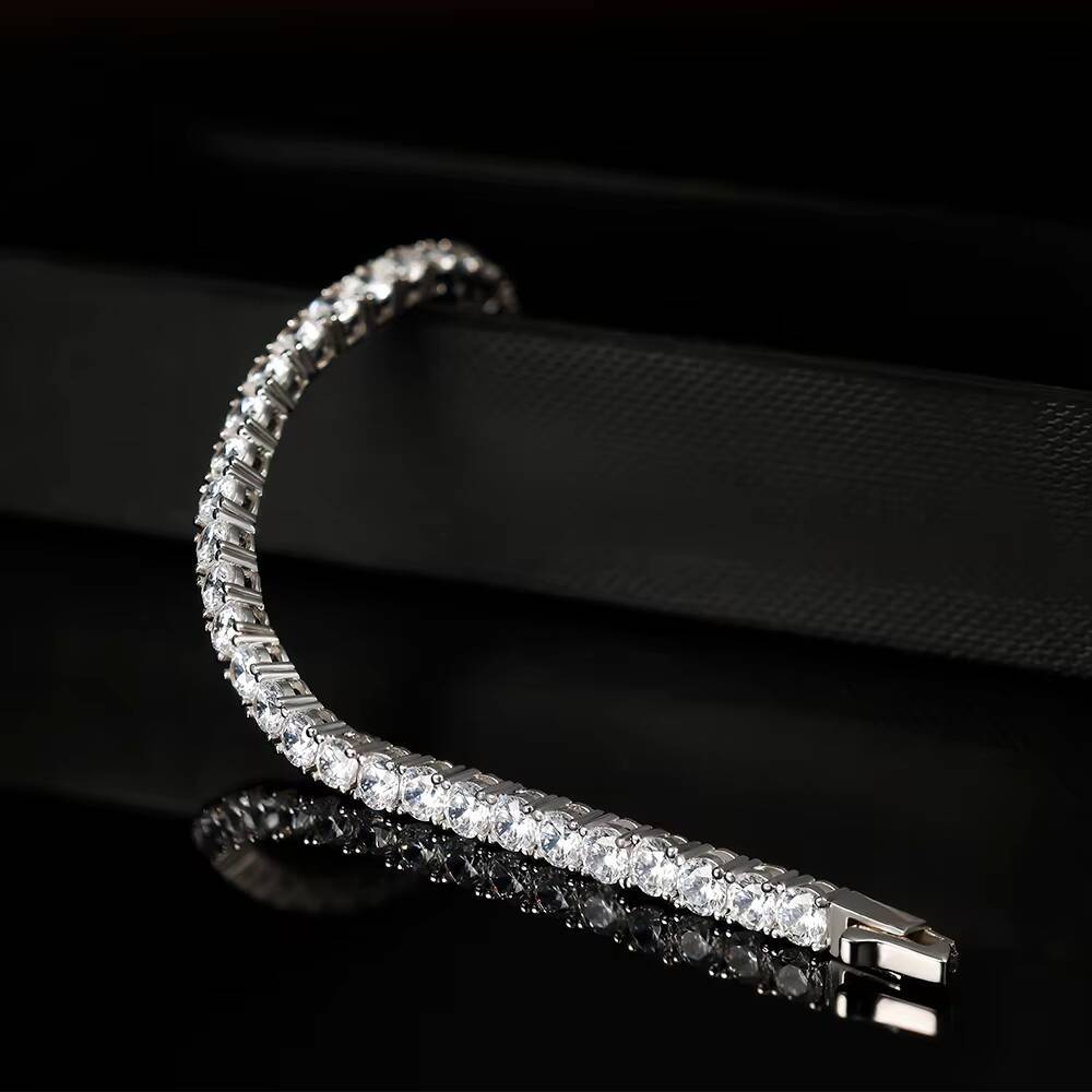 Grace Jewel Custom Sterling Sier Rhodium Plated 4.0mm Moissanite Tennis Bracelet with GRA Certifications