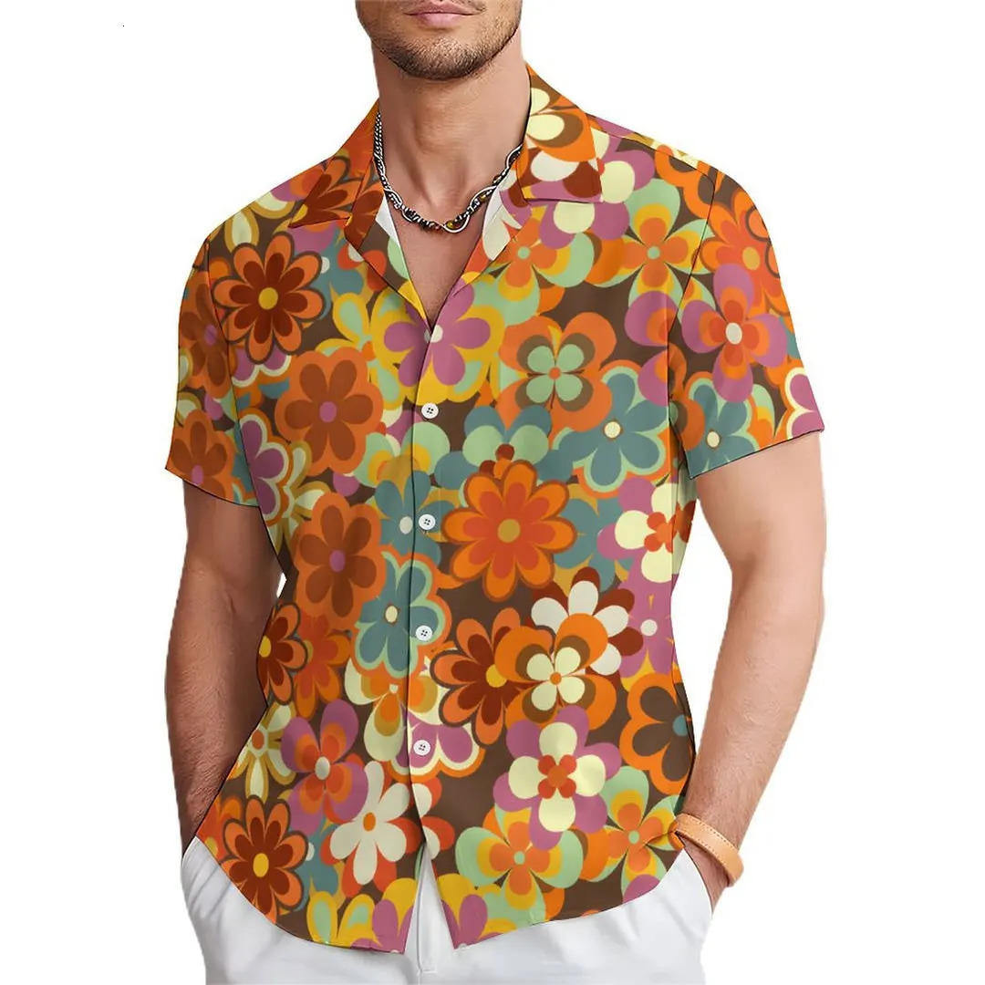 mens multicolor and multi style floral cherry blossom art casual short sleeved shirt with highdefinition printing 250804
