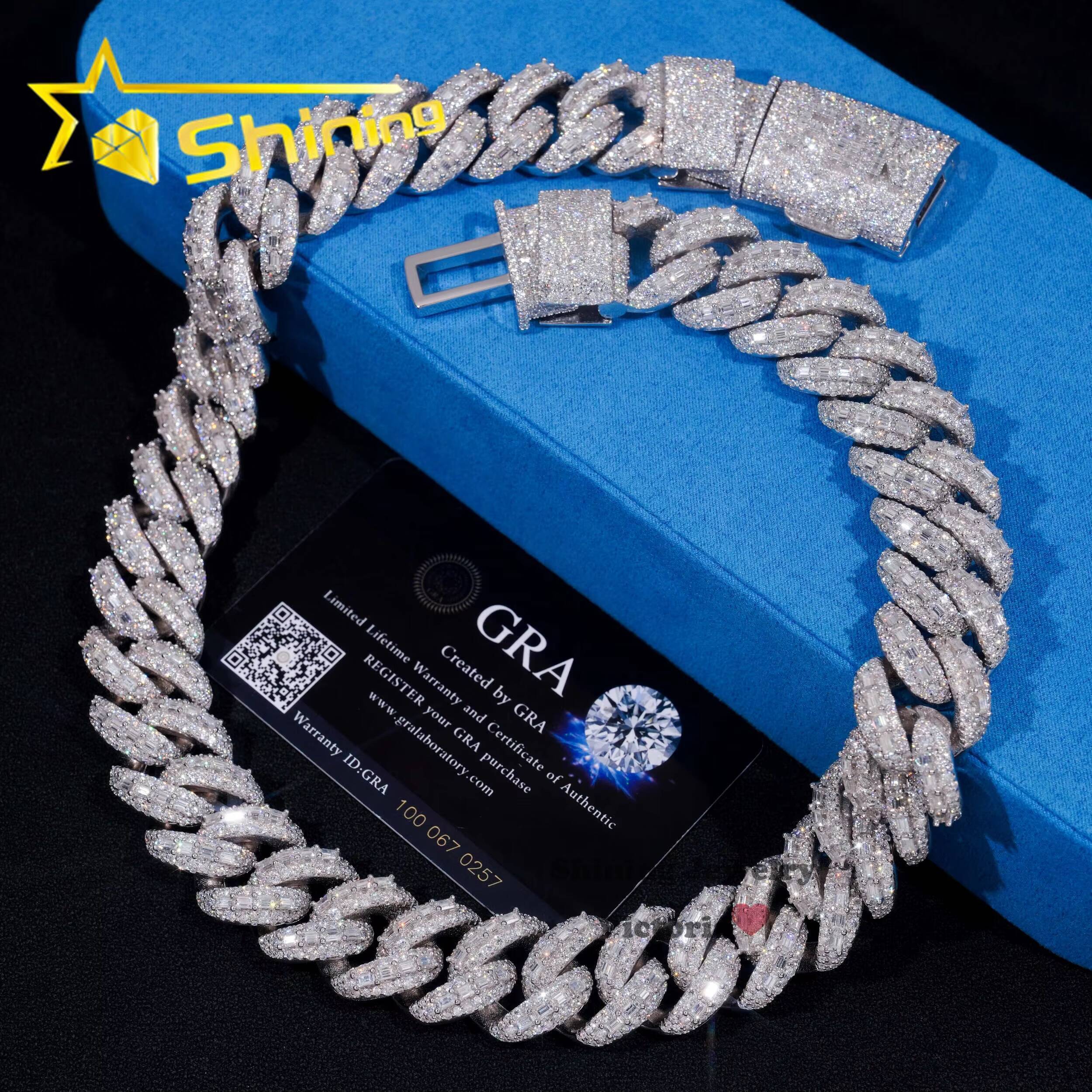 22MM S Solid Sier Iced Out Hip Hop Jewelry Moissanite Dia VVS Miami Link Mosaic Cuban Chain