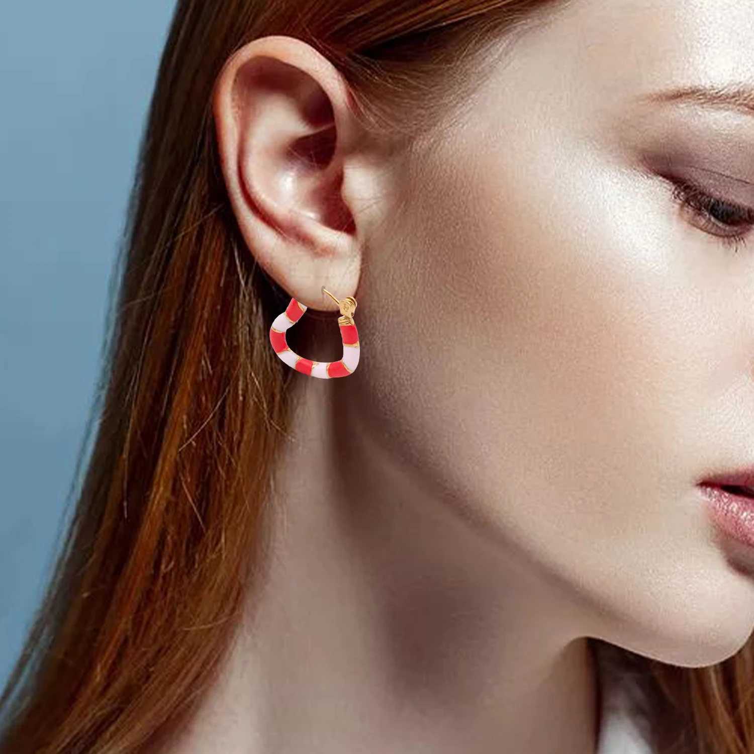 2pcs Stainless Steel Earrings Simple Geometry Colorful Enamel Bamboo Hoop Earrings for Womens Daily Wear Jewelry Accessories XJ250814