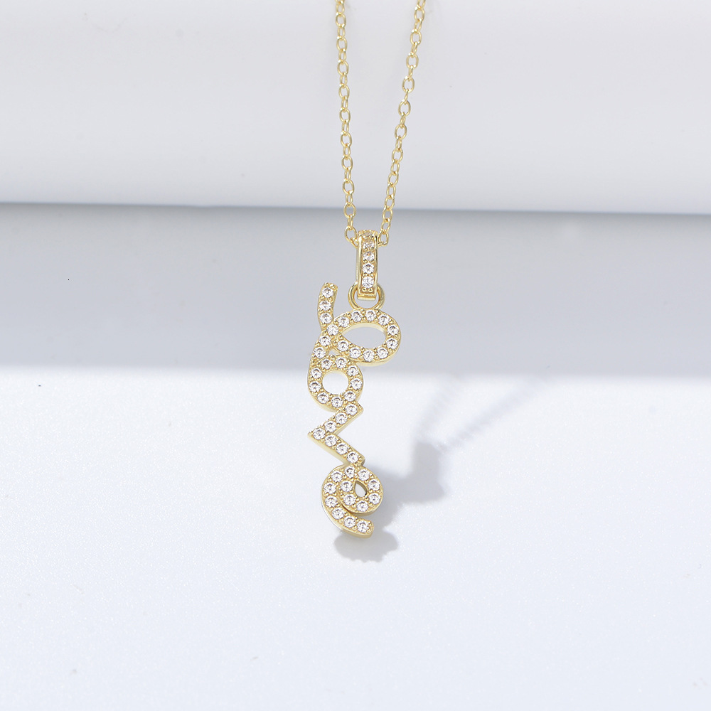 S Full Body Pure Sier Necklace Micro Inlaid Zircon Love Letter Pendant Collarbone Chain Light Romantic Valentine's Day Gift Jewelry for Women