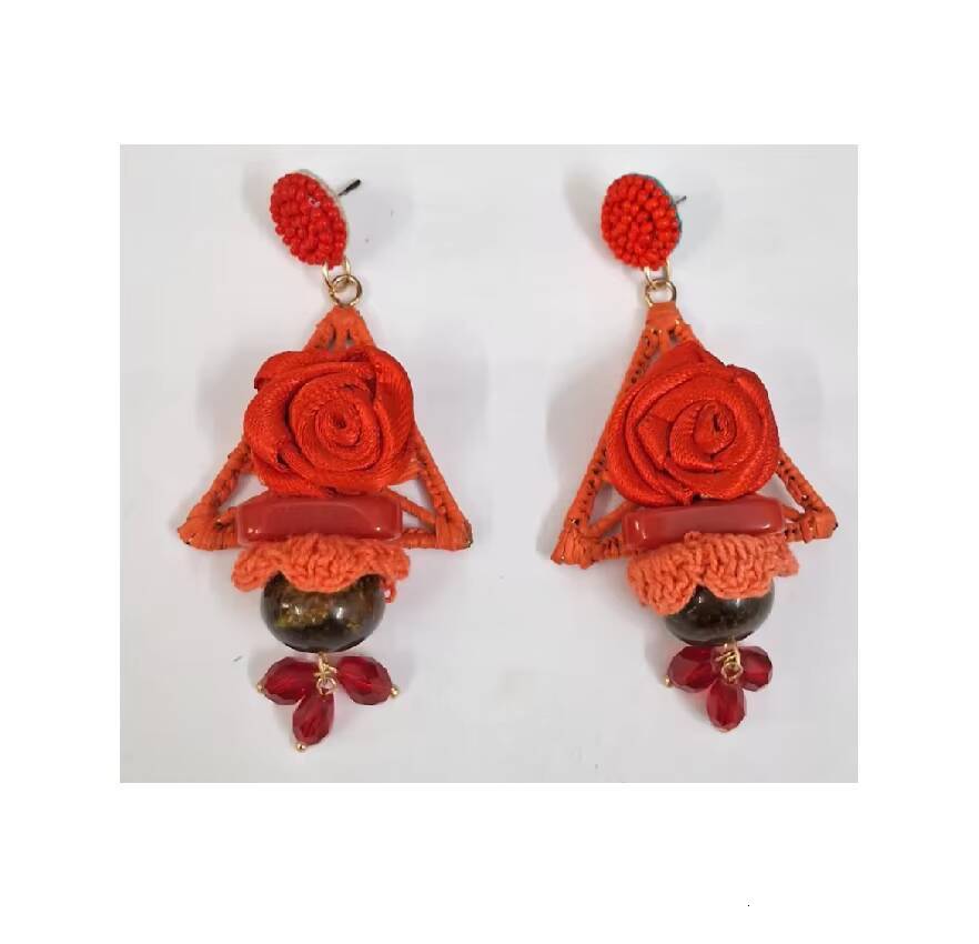 Bohemian Flower Tassel Earrings Handmade Rice Beads Carnival Festival Long Exaggerated Hot-Selling Stainless Steel