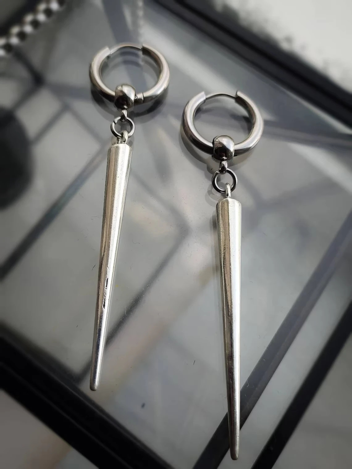 spike huggie hoop earrings large spike gothic earrings punk emo alternative womens earrings mens jewelry 250812