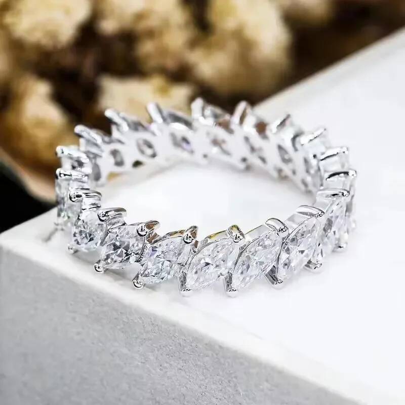 BXINY 3*6mm Marquise Cut Eternity Rings S925 Silver Plate 18K Gold GRA Certified Diamond For Women Men Wedding Band Gift Jewelry