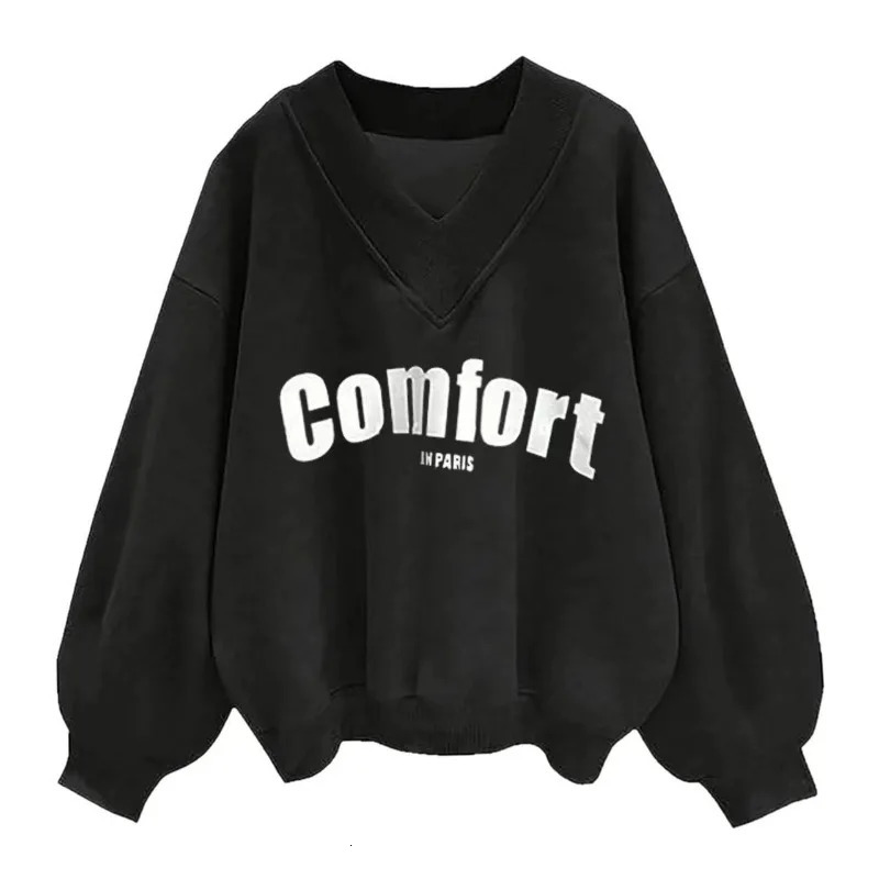 European and American Autumn Multi Color Hoodie Womens Fashion Korean Edition Casual Loose Versatile Vneck Top 250813