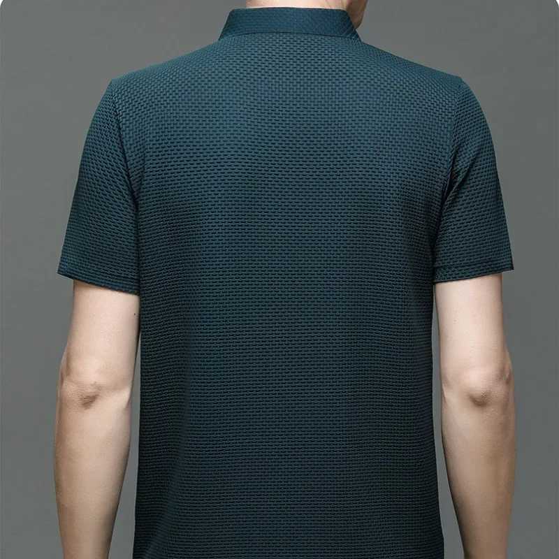 5XL Summer New Mens Loose Hollow Short-sleeved Polo Shirt Ice Silk Breathable Business Fashion T-Shirt Male Brand Clothes XJ250804