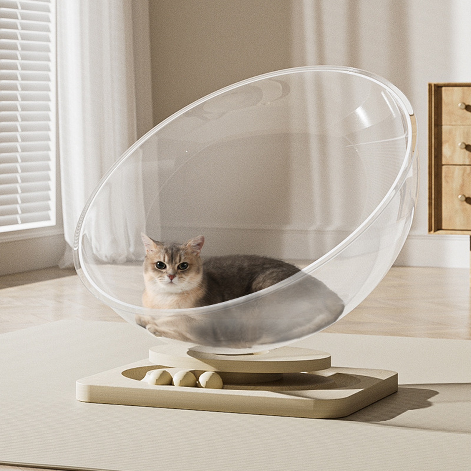 Space capsule cat nest, suitable for all seasons, warm in winter, acrylic solid wood turntable, cat nest, cool in summer, pet supplies