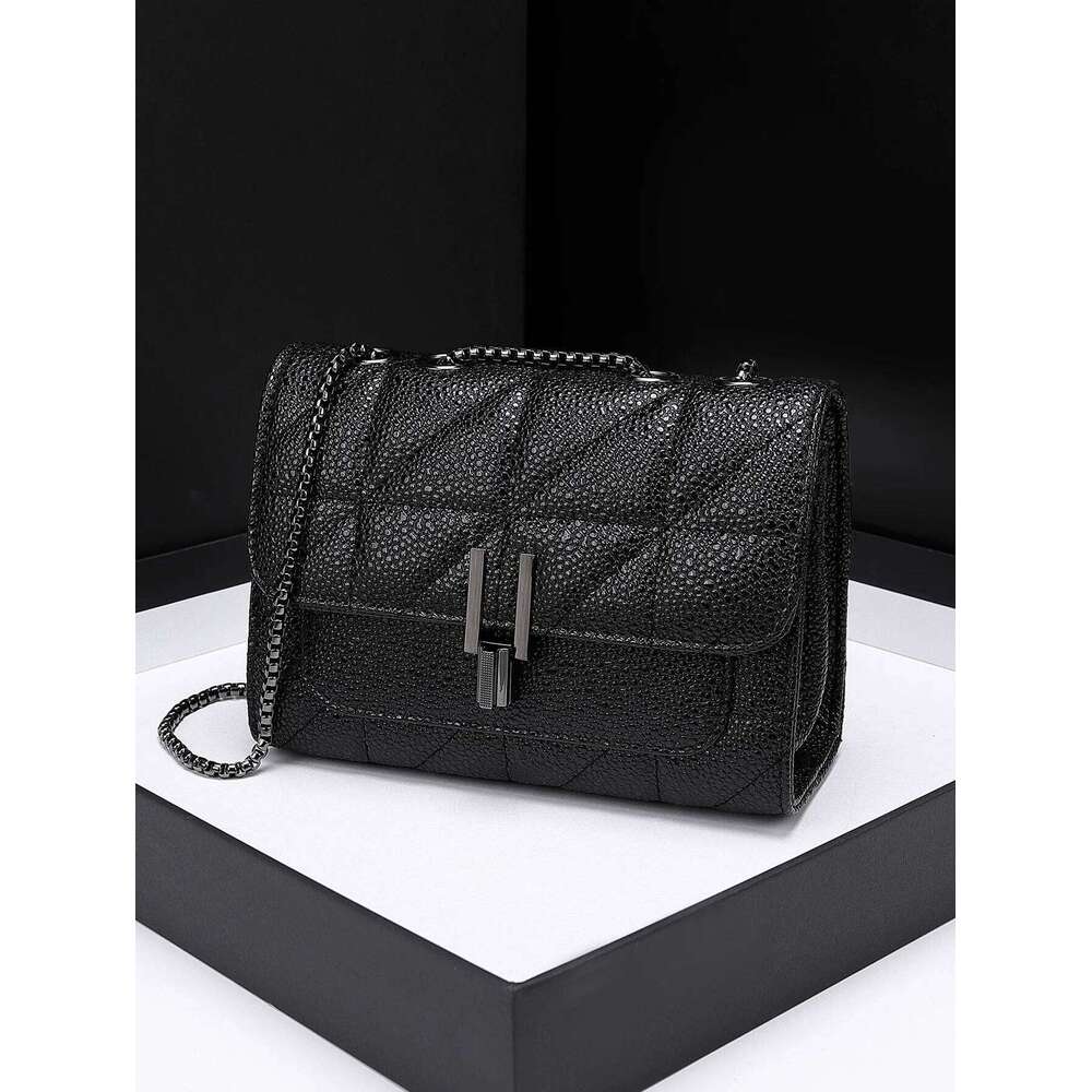 Classic Quilted Details Square High Quality PU Leather Large Capacity Casual Crossbody Bag Solid Color Dia Grid Chaig
