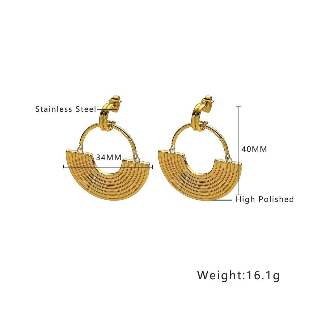 Waterproof Fashion Gold-Plated Pendant Exaggerated Stainless Steel Anti-Tarnish Earrings Jewelry Set