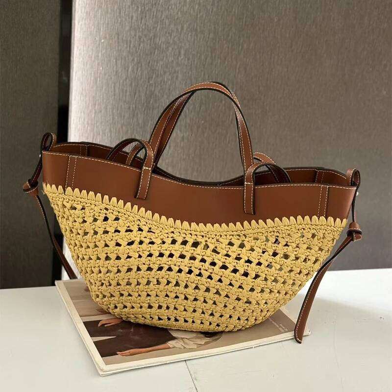 Fashion New Style Straw Beach Light Designer Shoulder Large Capacity Woven Contrast Color Simple Dumpling Bag