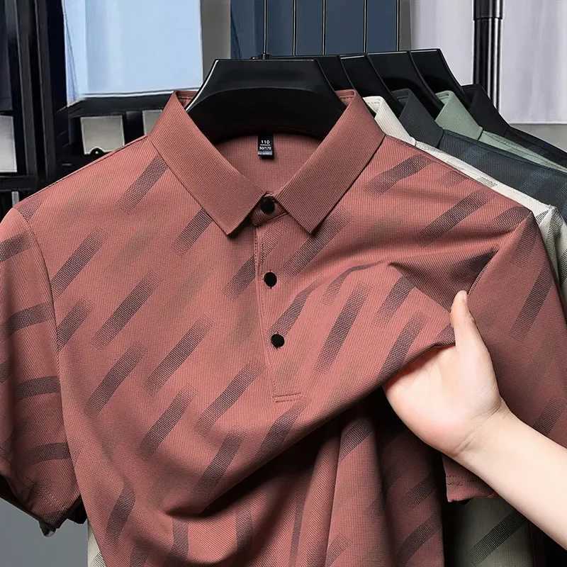 2025 New Mens Business Casual Short Sleeved Printed Polo Shirt Fashionable Breathable Comfortable and Versatile Top XJ250804