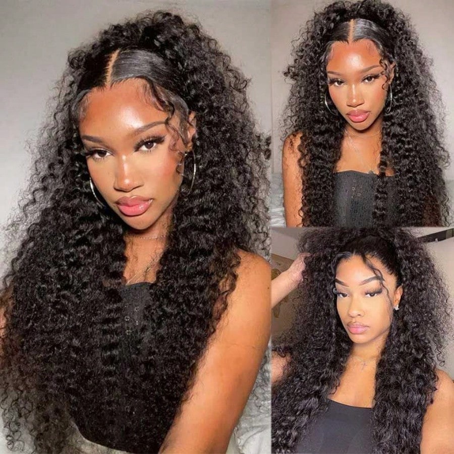 22 Inch Deep Wave Lace Front Wigs Human Hair 360 Full Lace Wig 13x4 HD Transparent Glueless Pre Plucked Curly Wig Wet and Wavy Synthetic for black Wom