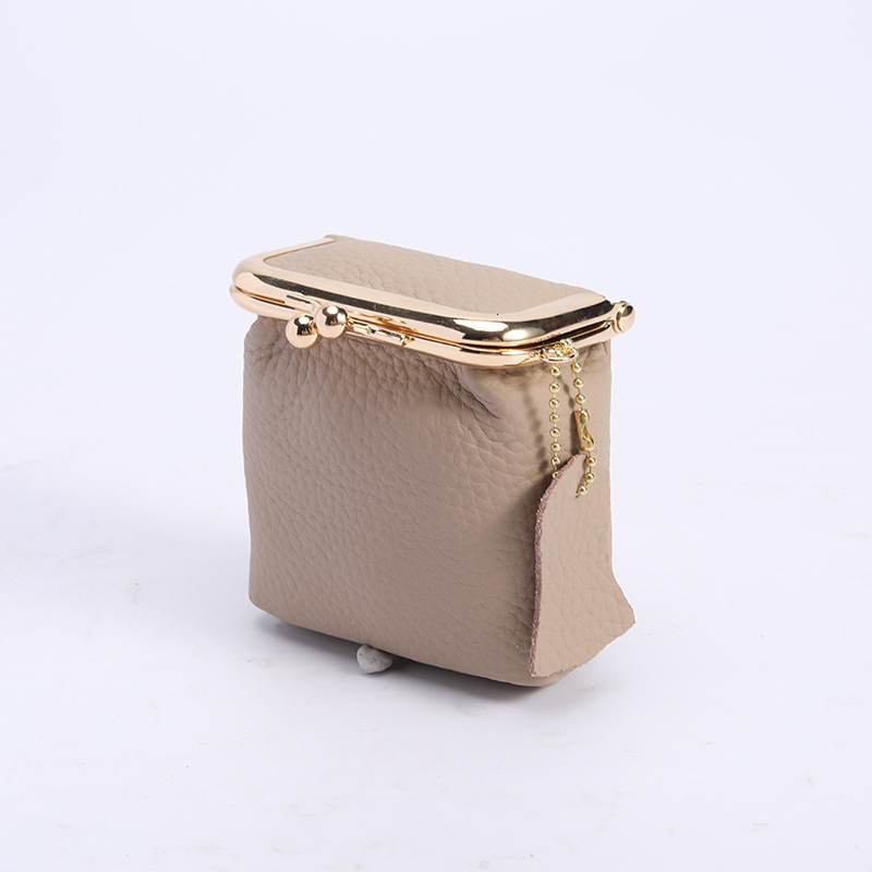 Genuine Leather Mini Lychee Pattern Lipstick Case Ins Style Multifunctional Storage Bag Coin Purse Wallet