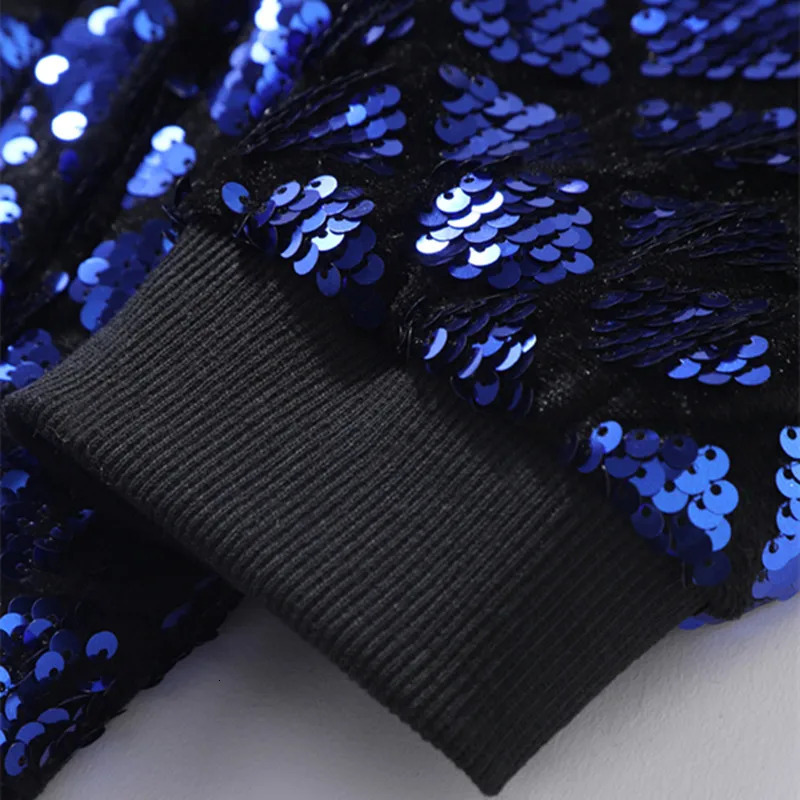 Fashion Men Baseball Collar Sequin Jacket Green / Black / Blue Trendy Homme Party Dance Bar KTV Casual Coat 250811