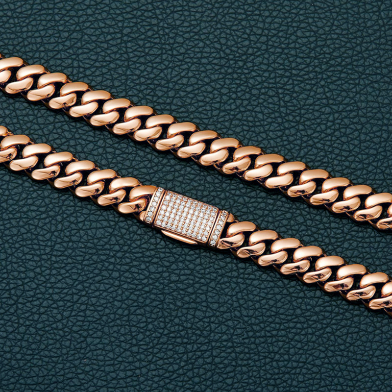 8-22mm Stainless Steel Miami Cuban Chain Copper Clasp Rose Gold Plated Jewelry Mens Necklace Jewelry