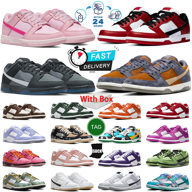 With BOX Running Shoes Black White Panda Gum Orange Lobster Cherry Valentines Day Grey Fog Green Mens Womens Sneakers Trainers