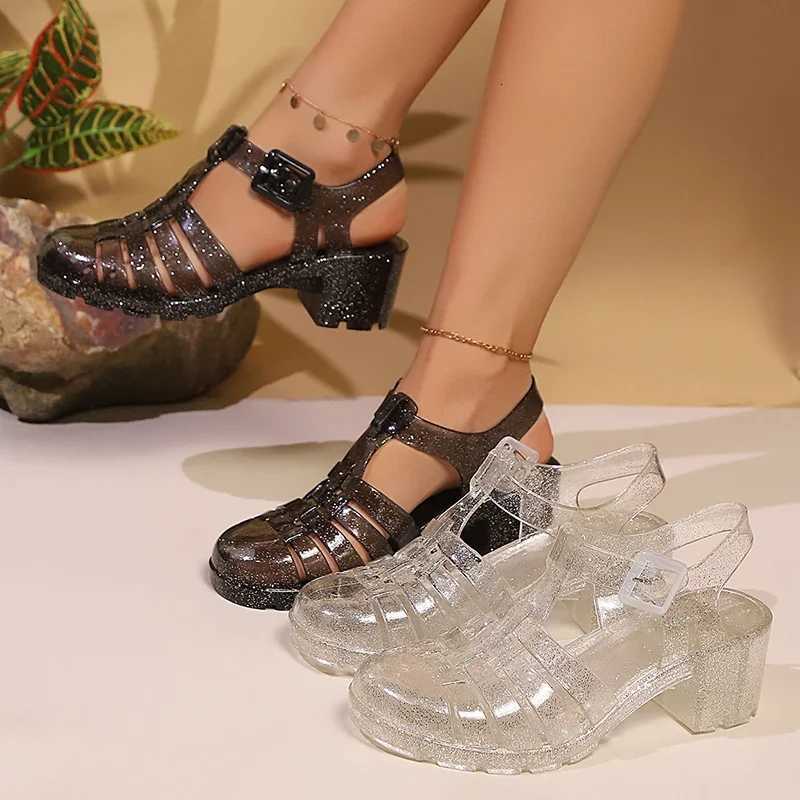 2025 Womens High Heels Crystal Sandals Transparent PVC Clear Heeled Shoes Woman Close Toe Ankle Strap Princess Sandals Mujer W250814