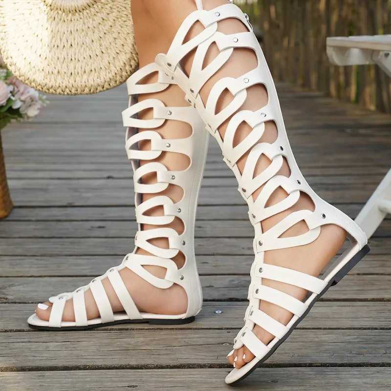 Women Summer Cool Boots Sexy Open Toe Cut-out Gladiator Flats Fashion Rome Back Zipper Street Style Sandals Shoes W250814