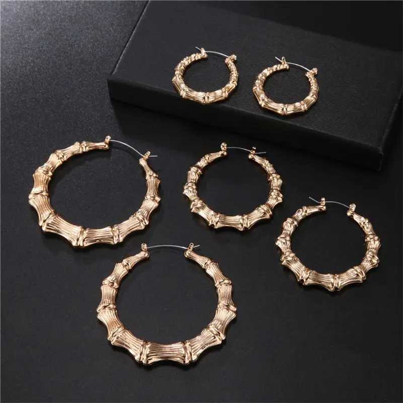 Punk Earrings Silver Gold Color Big Bamboo Circle Hoop Earrings Large Celebrity Earrings Hoops Jewelry Charms for Women XJ250814