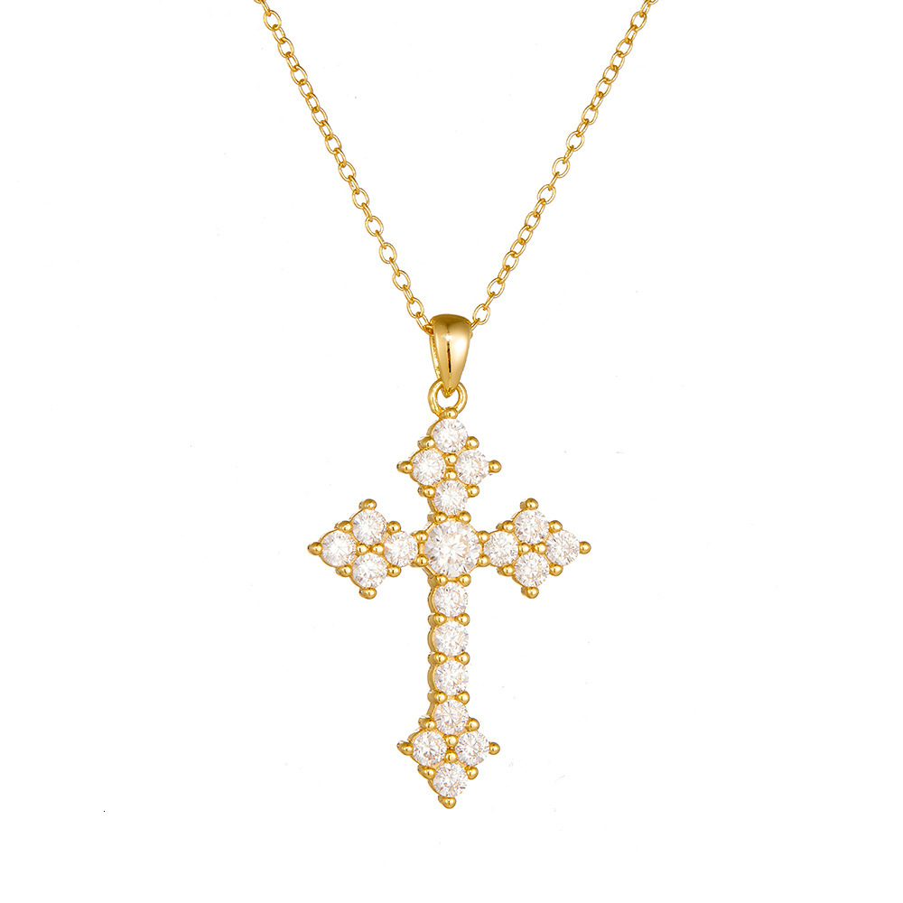 Cross Pendant Pure Sier Necklace for Women, Personalized Hip-Hop Trendy Full Dia Necklace, Clavicle Chain