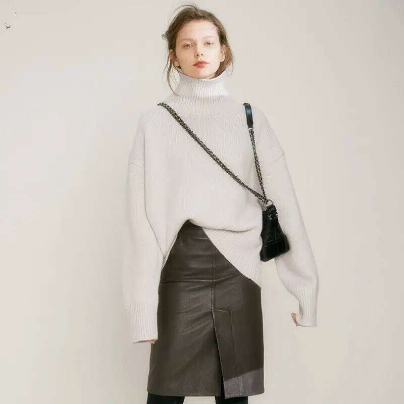 Europe United States Autumn Winter New High Collared Pure Goat Female Thick Loose Pullover Knitting Base Sweater 20250809