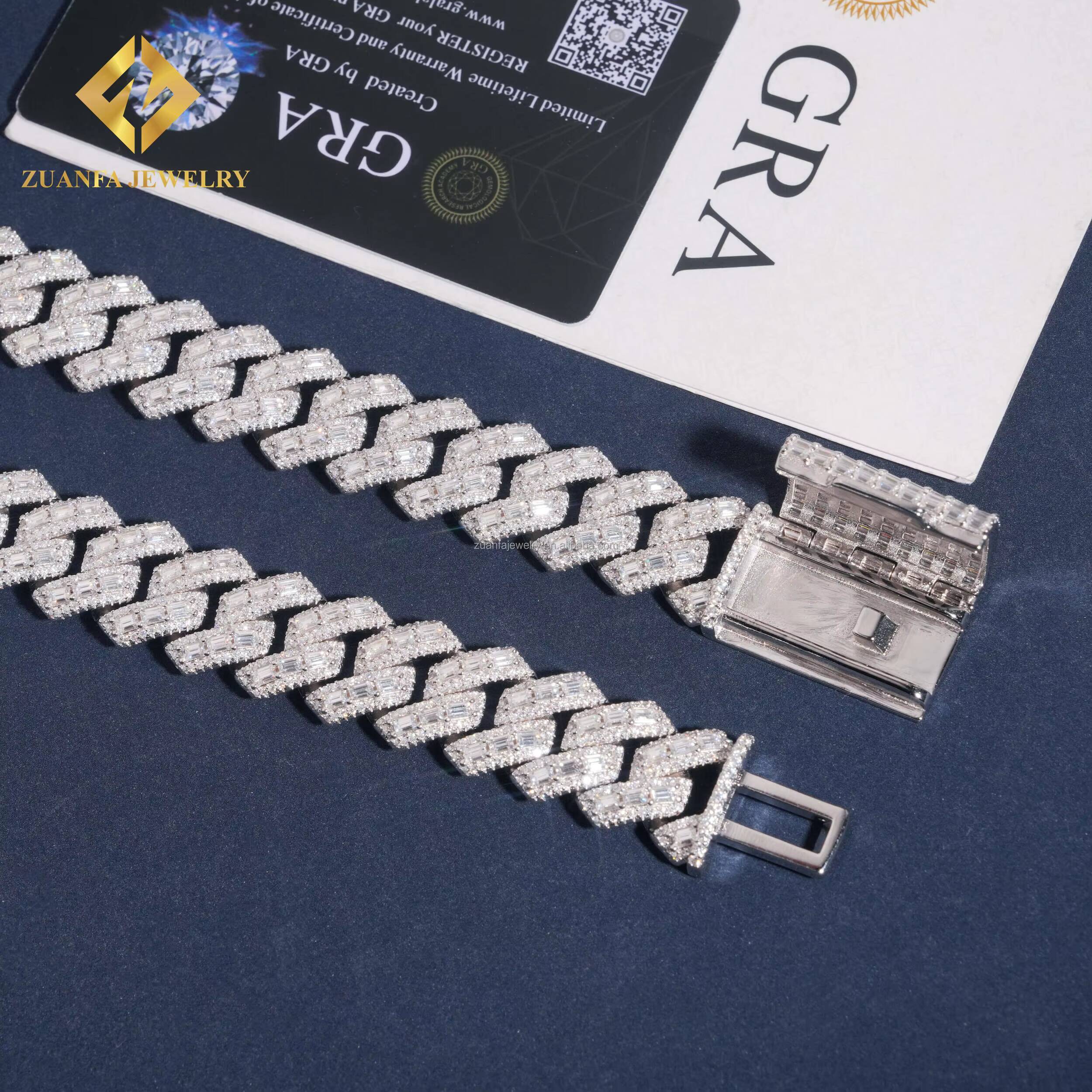 New Design Custom Made Buss Down Big Guy 18mm Heavy Iced Out Man Hip Hop VVS Baguette Moissanite Diamond Miami Cuban Link Men