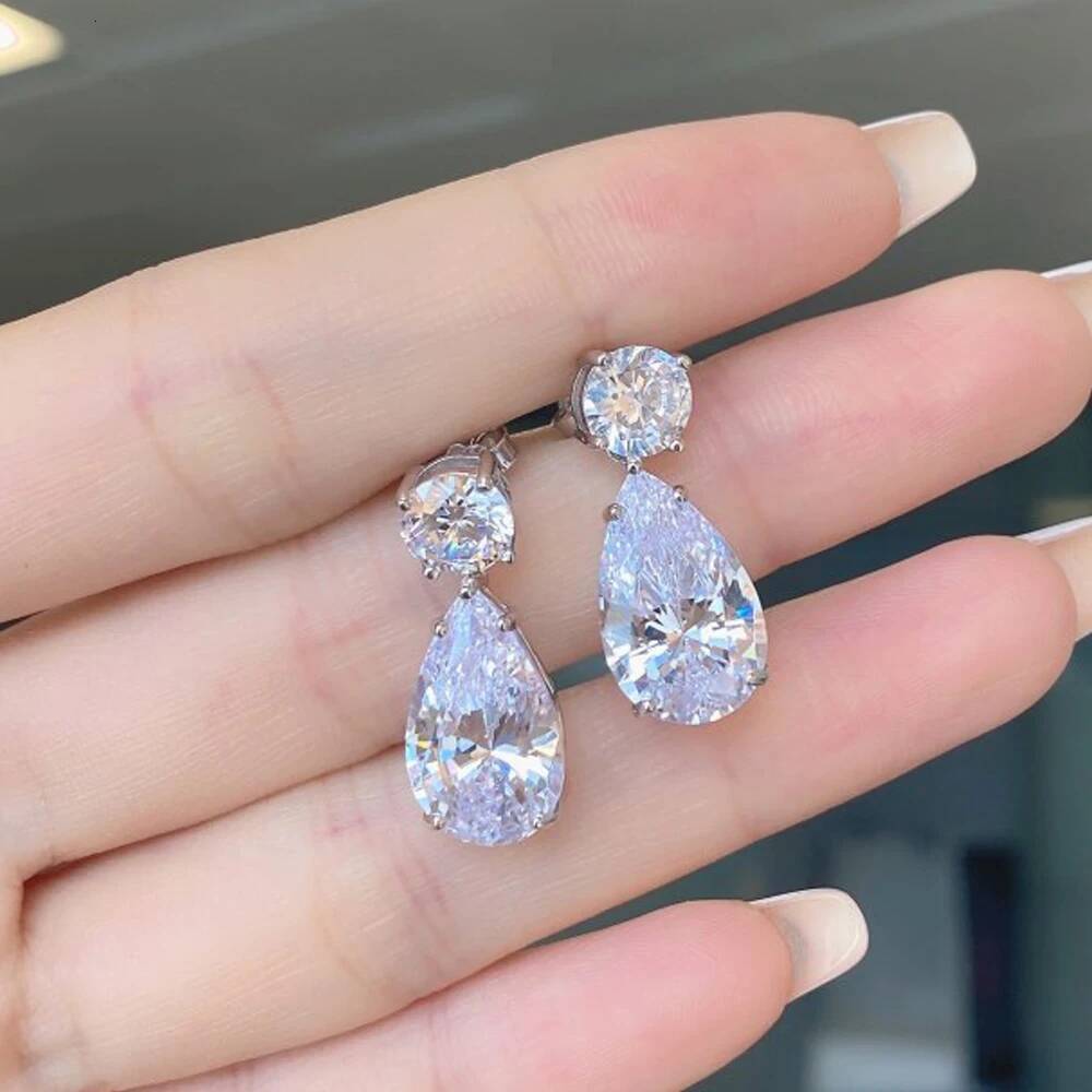19cttw Full Moissanite Dangle Drop Earrings for Women Pear Shape Round Cut Diamond 925 Sterling Silver Wedding Jewelry With GRA