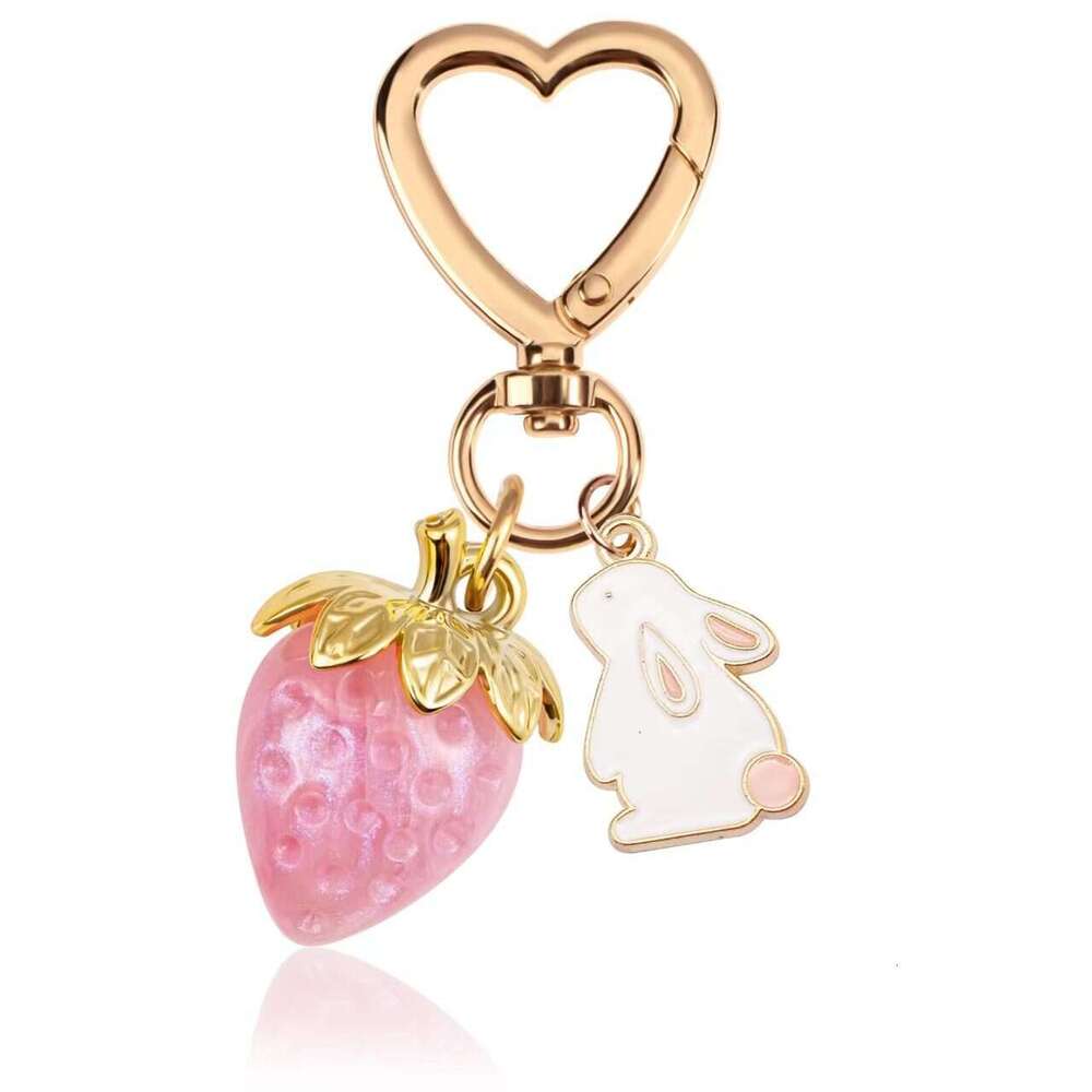 New Cute 3D Sweetheart Strawberry Keychain Ins Style Creative Bag Key Ring Rabbit Pendant