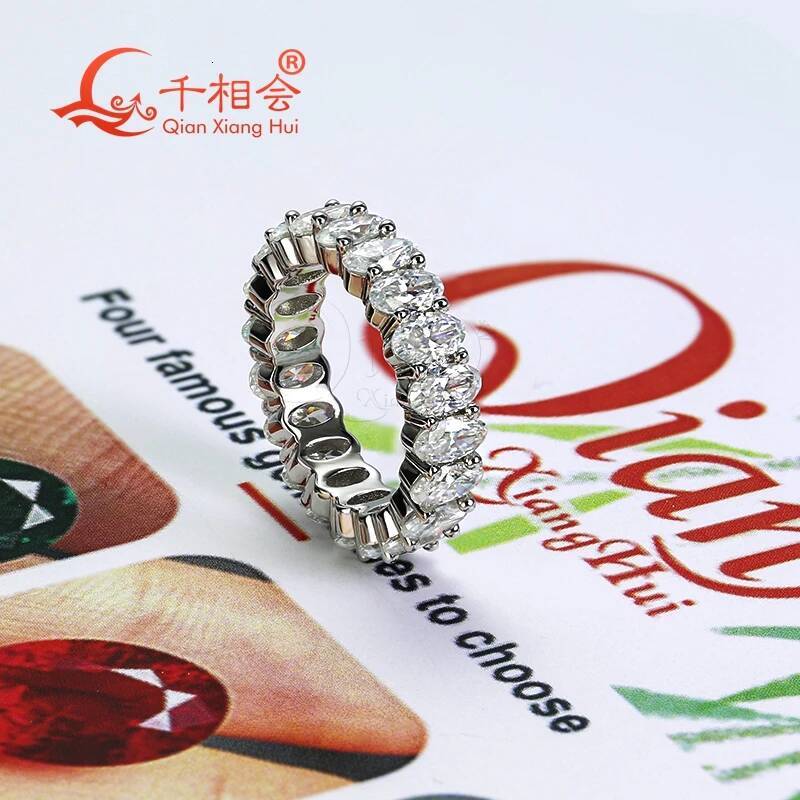 Eternity Band Ring Oval Shape D VVS White Moissanite 3*5mm/4*6mm 925 Silver Jewelry for Engagement And Dating Gift
