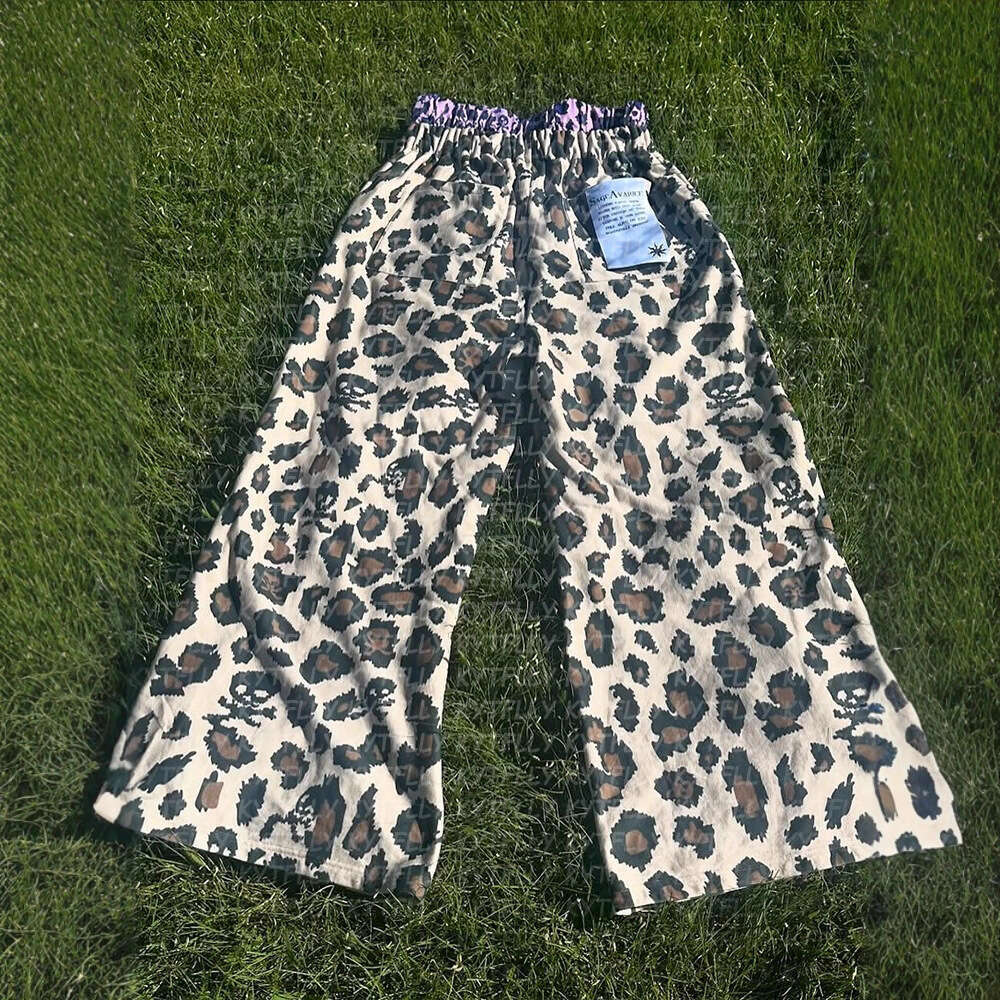 New Leopard Digital Print Wide-Leg Straight Double-Cuff Design Fashionable Personality Casual Pants