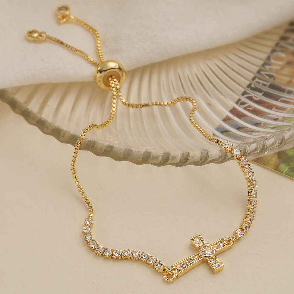 Hot-Sell Designer Niche Light Copper Gold-Plated Zircon for Women Cross Bracelet INS Simple Jewelry High-End