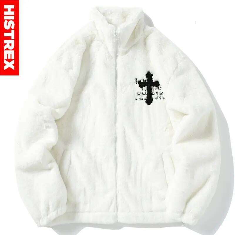 Men Rabbit Fur Jacket Parkas,Hip Hop Fluffy Coat,Winter Fleece Overcoat,Haruku Outerwear Streetwear,Korean Y2k Clothes