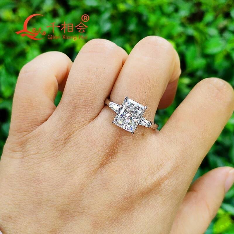 925 Silver 8x10mm radiant cut D VVS with two baguette Moissanite Ring Men women Diamonds wedding dating gift fine Jewelry