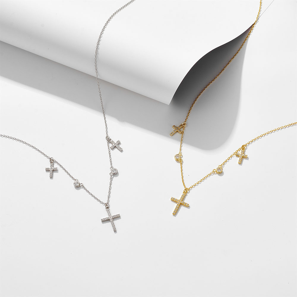 Jewelry Pure Sier Cross Necklace for Women Simple Ins Niche Design Light Inlaid Dia Collarbone Chain Jewelry for Women
