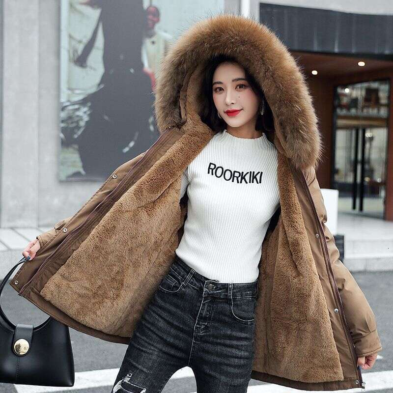 Winter Jacket Coat Women Parkas Winter Clothes Fur Lining Hooded Mid Long Thicke Warm Cotton Padded Jacket Female Outwear