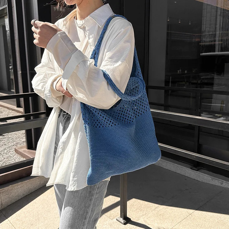 Summer Beach Party Bag Purse Shopper Tote Satchel Female Vintage Hollowed Out Knitted Handbag Womens Shoulder Bag250813