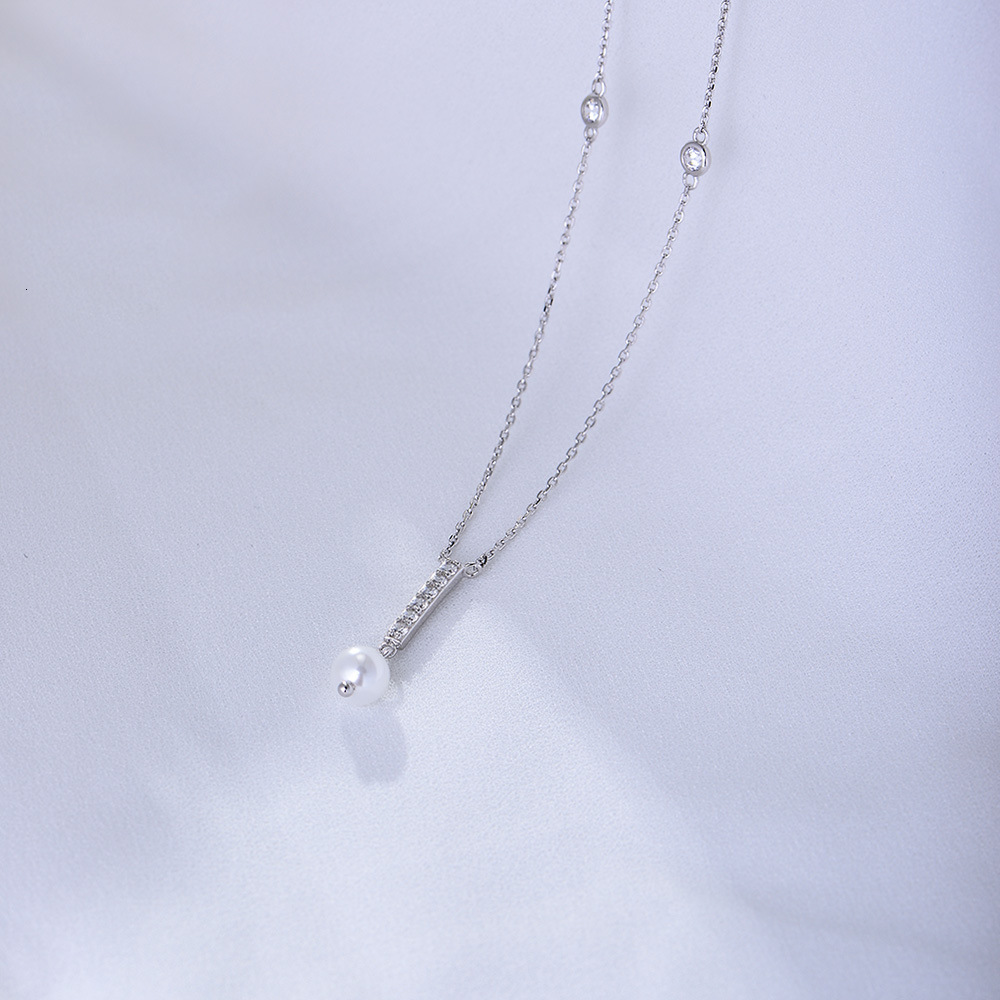 Ins Style Simple Geometric Tassel Pearl Necklace for Women, Niche Design Sense, Pure Sier Zircon Clavicle Chain Jewelry for Women