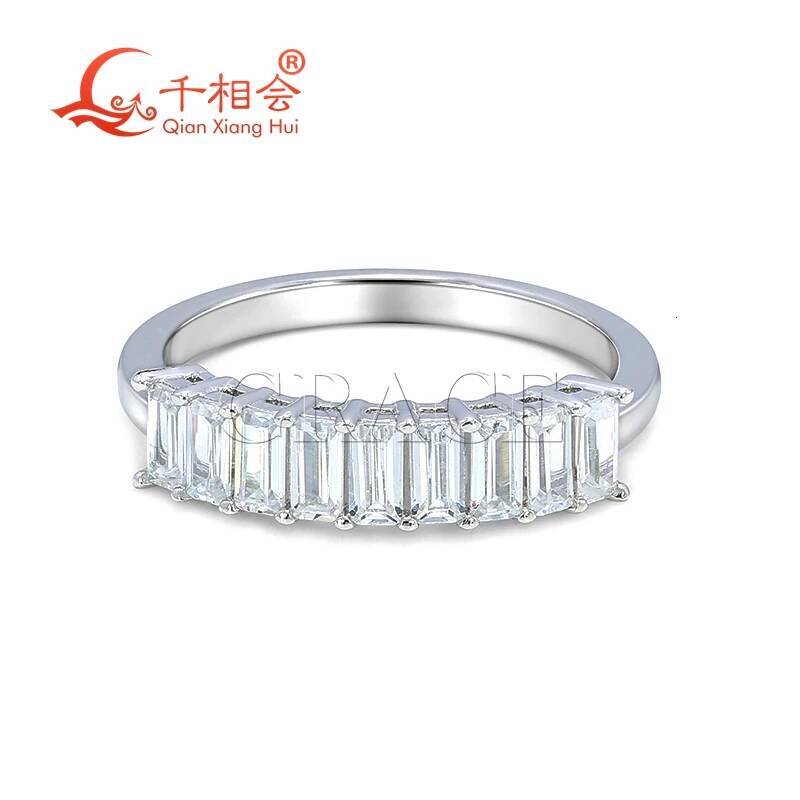 Sterling 925 Silver Baguette Emerald Cut Moissanite Half Eternity Ring Hip Hop Style 2x4mm Unisex Diamond Jewelry