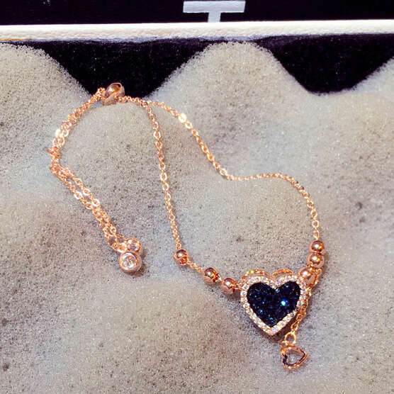 New Fashion Korean and Japanese Style with Blue Crystal Heart Pull Rope Elegant Bracelet Jewelry for Women S00301
