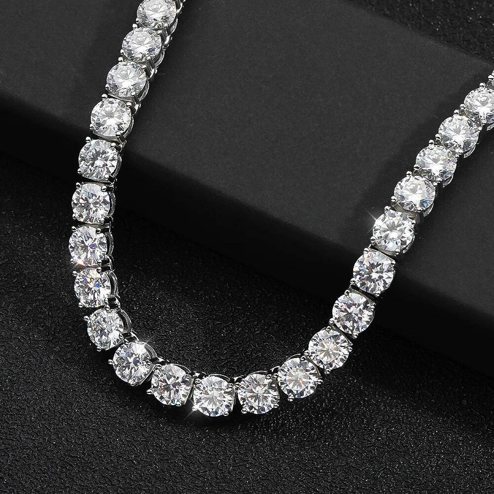 KNOBSPIN D VVS1 6.5mm Full Moissanite Tennis Necklace for Women Man Sparkling Diamond with GRA 925 Sterling Silver Neck Chain