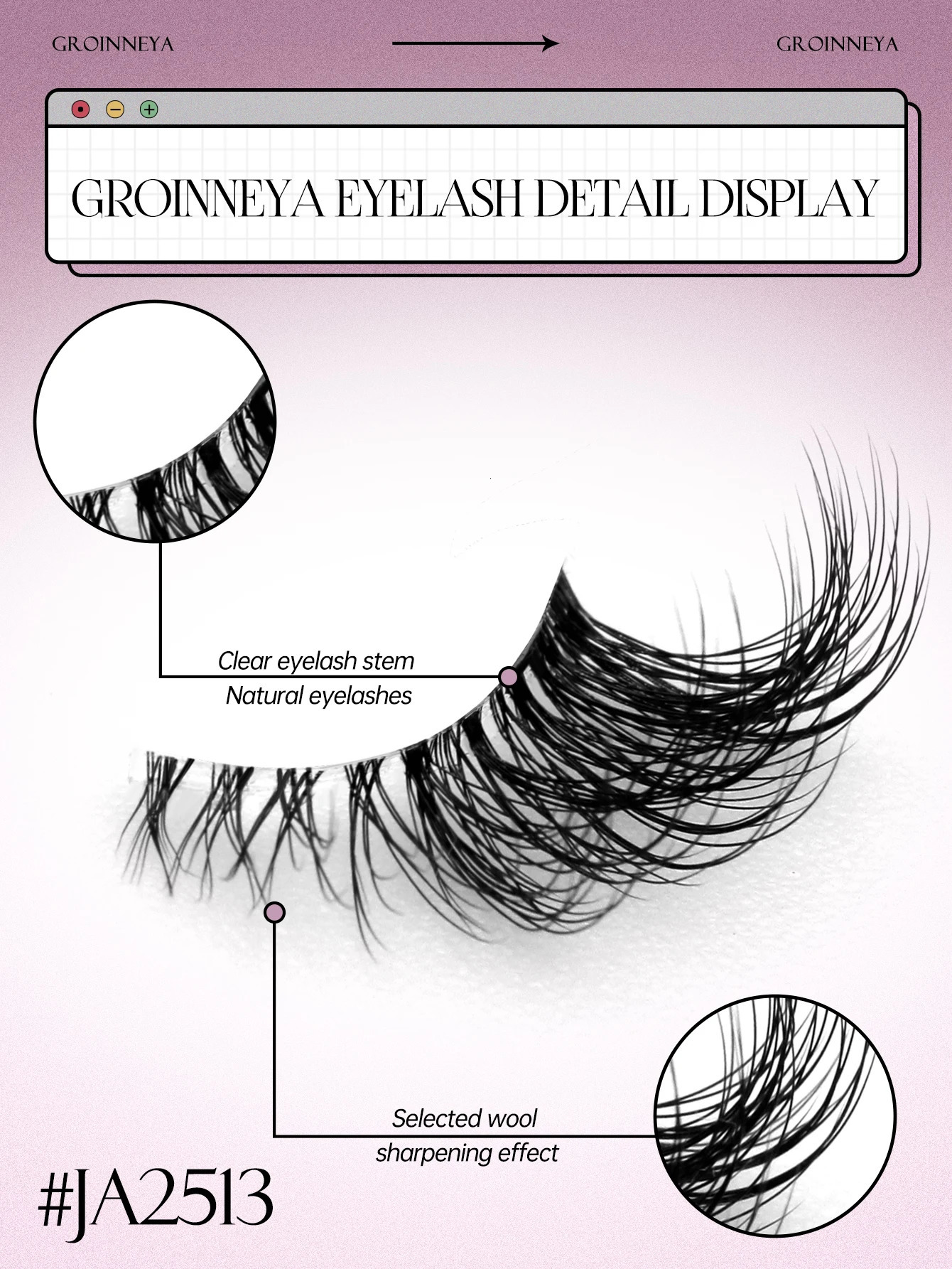GROINNEYA Half Lashes Soft Natural Clear Band Look Faux Mink Wispy Eyelashes Makeup 250811