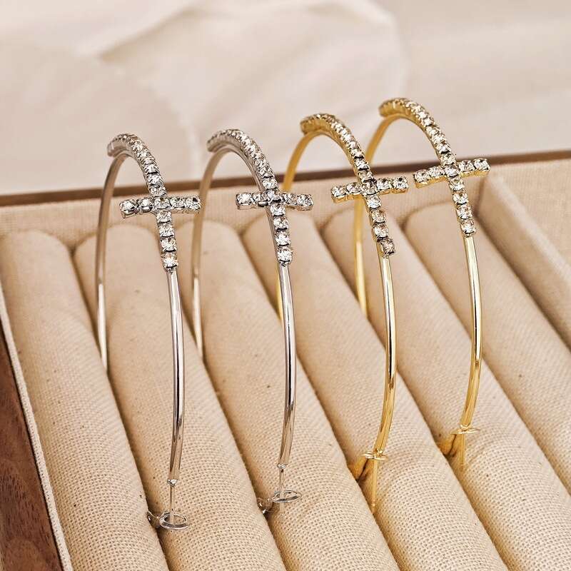 Accessories Gold Cross Inlaid with Dias Simple Hoop Unique Exaggerated Circle Earrings Studs for Women