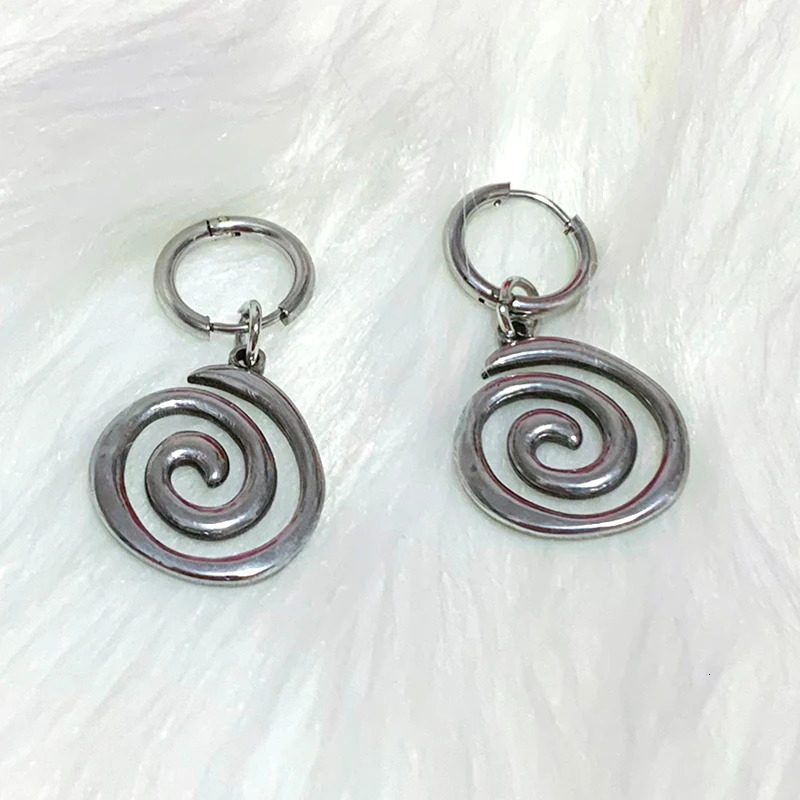 Grunge Jewelry Stainless Steel Swirl Earrings Cool Korean Charms Hoop Earrings for Women Goth Fashion Accessories Cute Punk 250812
