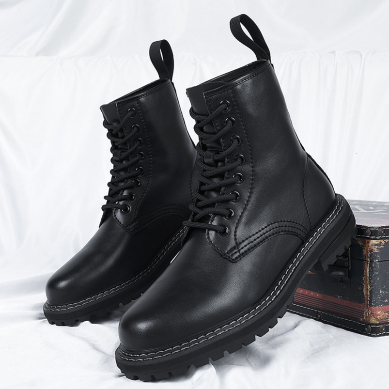 New Martin for Men Korean High Top Men's with Fleece British Style Genuine Leather Mid-Top Boots 6028-T